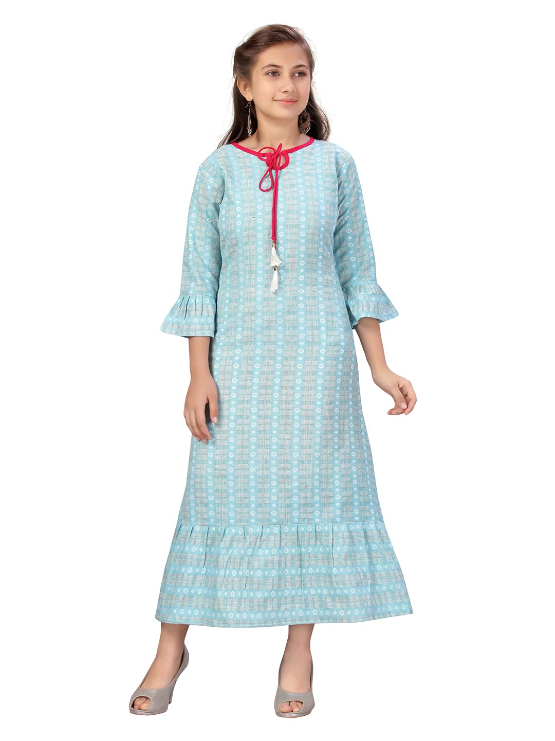 Aarika Girls Cotton A-Line Maxi Dress (DMD-TC-2_Firozi_32)
