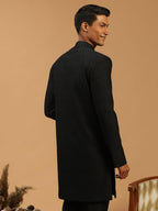 VASTRAMAY Mens Black Silk Blend Sherwani Only Top | Imported Fabric Designer Indowestern Top