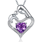ABBGIABBW 925 Sterling Silver Purple Birthstone Mother Daughter Love Heart Pendant Necklace Mother Daughter Jewelry Christmas fo