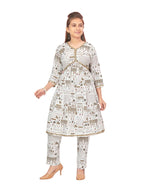 Aarika Girls Cream-Red Color Cotton Kurti Pant Set (Kp-K-724-Cream-Red-32)