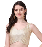 Pujia Mills Womens Multicolor Sweetheart Neck Georgette Line Soft Embroidery Sequence Zari Work Sleeves Readymade Saree Blouse 