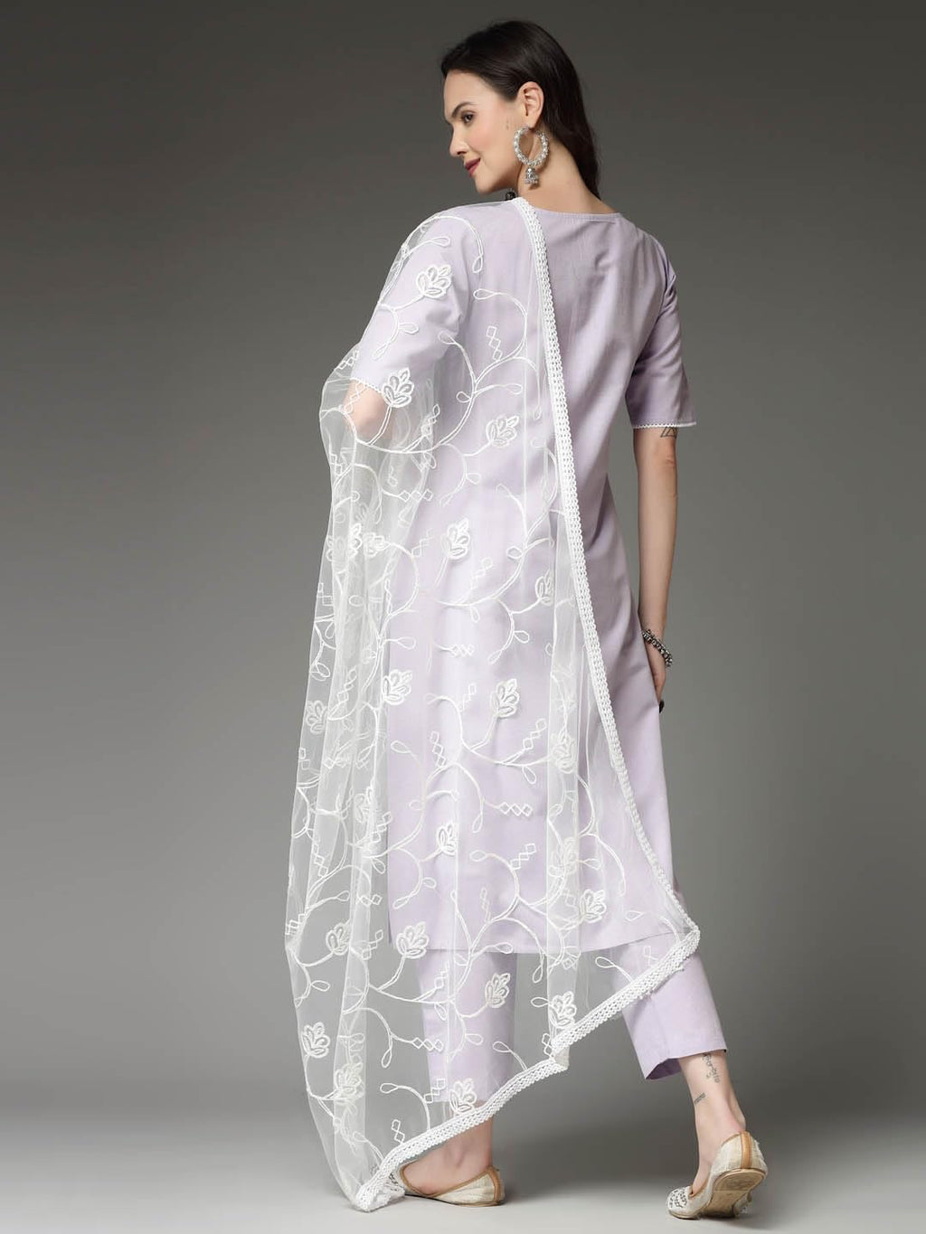 Stylum Women'S Solid Cotton Blend Straight Kurta Pant Dupatta Set (Kpdxlavendernuv_Lavender)