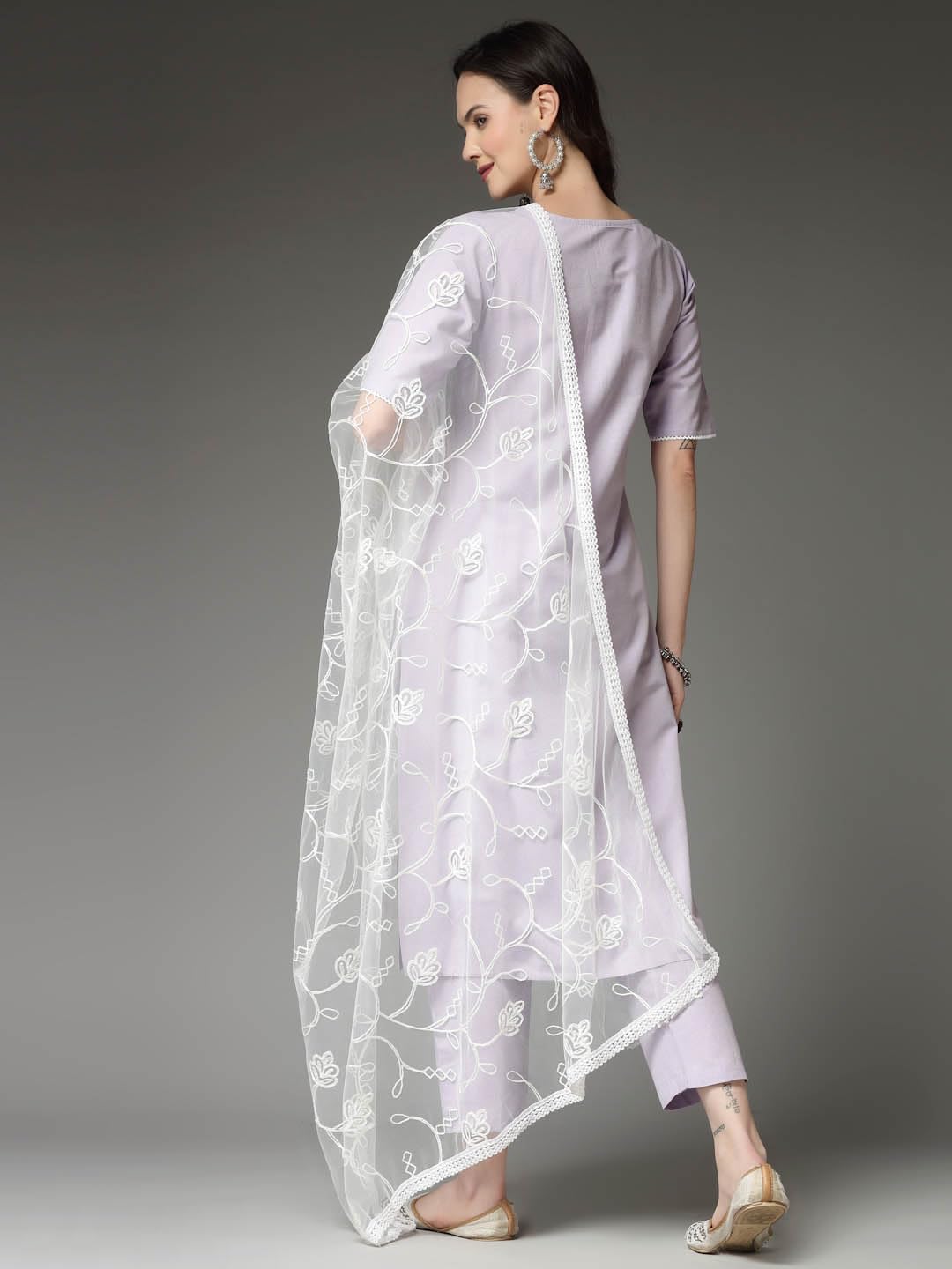 Stylum Women'S Solid Cotton Blend Straight Kurta Pant Dupatta Set (Kpdxlavendernuv_Lavender)