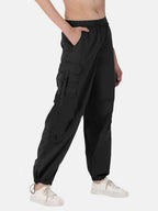 Noble Monk WomenS Plus Size Cargo Pants Flap Pocket Side High Elastic Waist Baggy Pants | Cargo Parachute Pants For Women Black