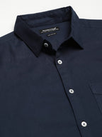 Dennis Lingo MenS Cotton Solid Slim Fit Casual Shirt With Pocket, Roll Up Full Sleeve Shirt For Formal & Casual Wear (C615_Navy