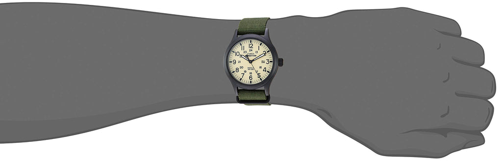 Timex Men's Expedition Scout 40mm Watch - Black Case Cream Dial with Green Fabric Strap