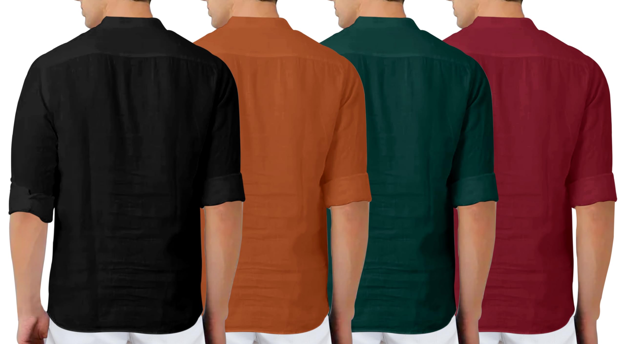 Zombom MenS Cotton Blend Solid Full Sleeve Regular Fit Kurta Shirt, Multicolor, L, Combo Set Of 4