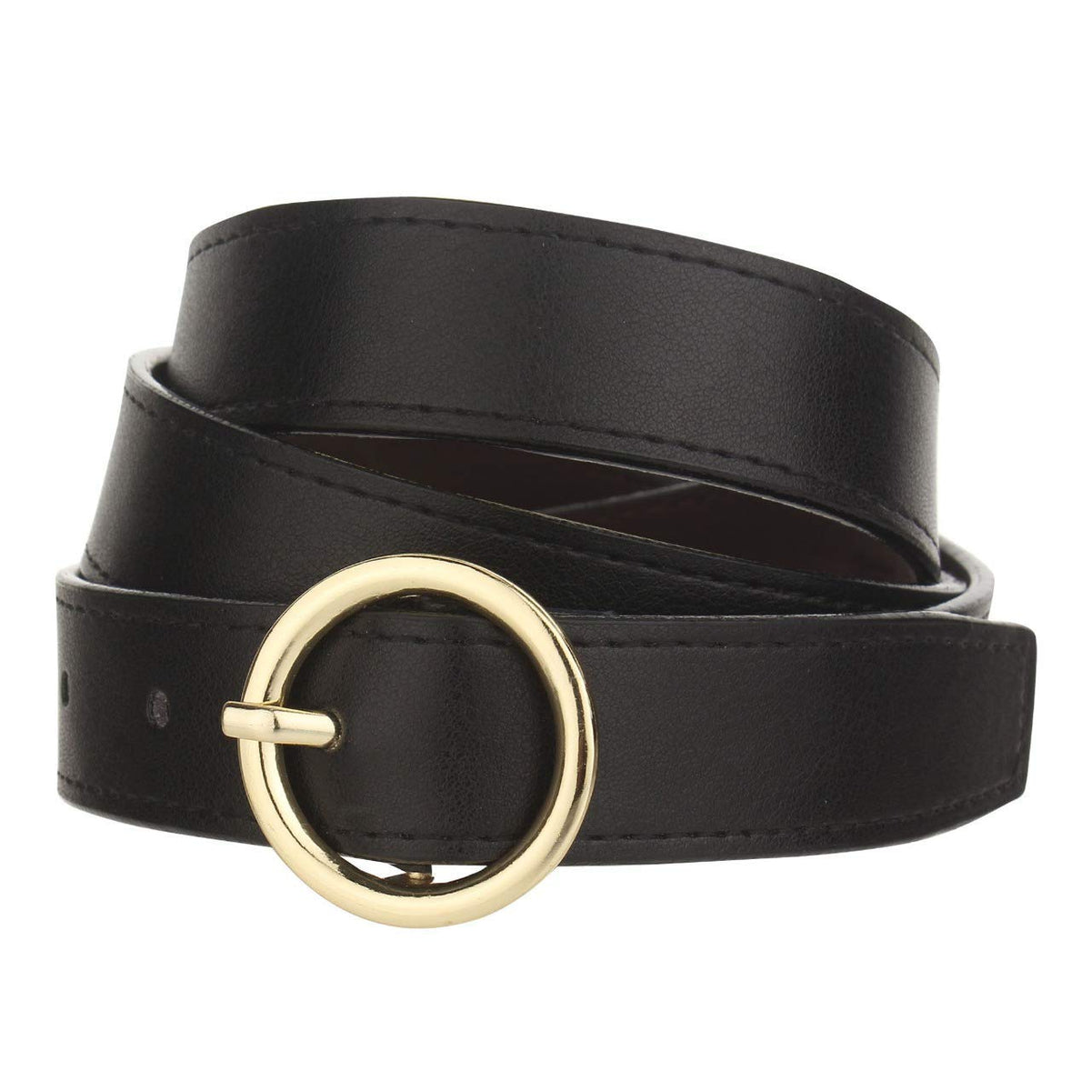 Urbanity WomenS Pu Leather Belt Single O Ring Soft Faux Leather Waist Belt (Black) 26