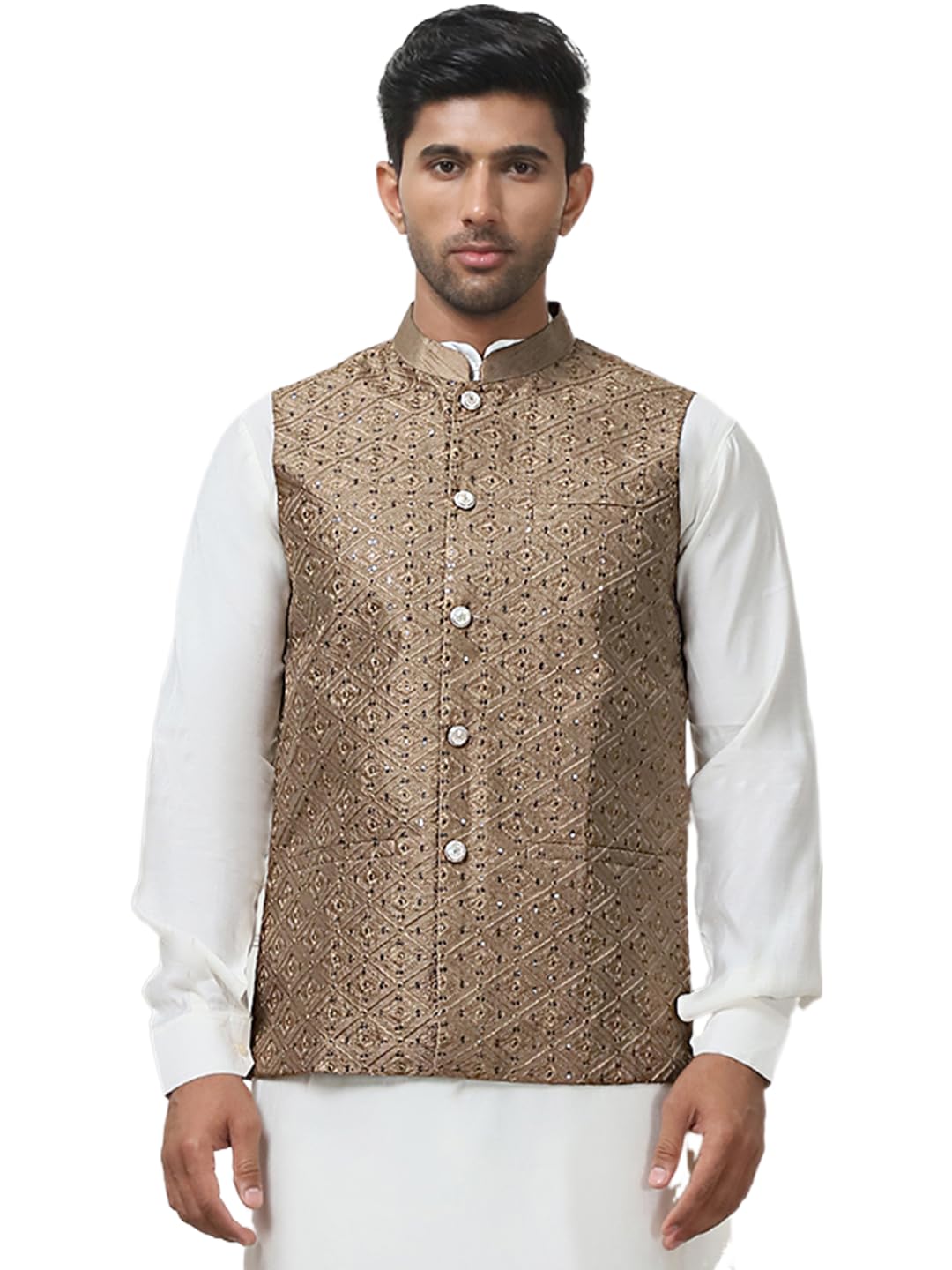 Jompers Mens Embroidered With Sequin Silk Blend Nehru Jacket