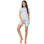 Sweet Dreams Women Tie & Dye Round Neck Half Sleeve Poly Brush Top & Bermuda Set-Blue