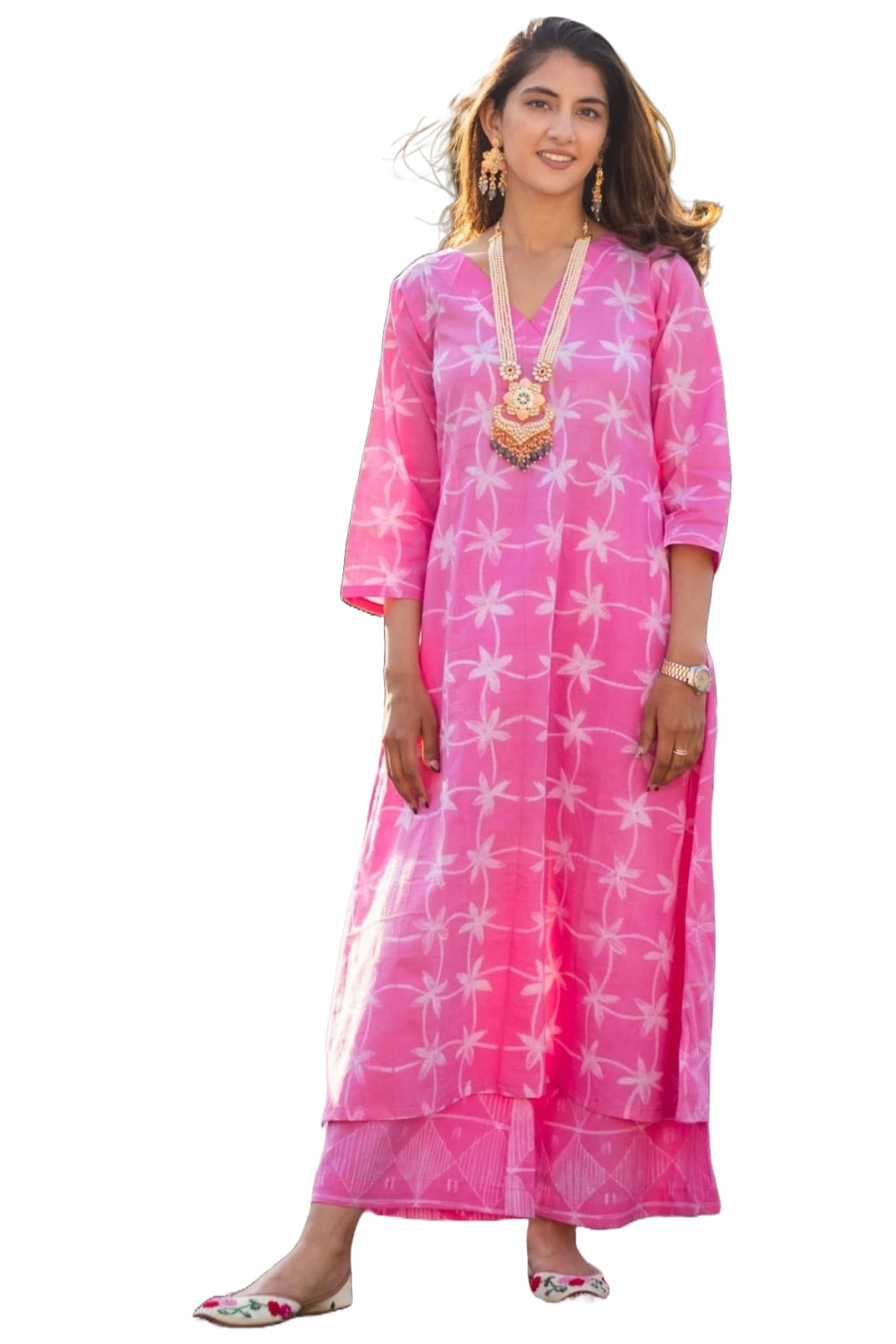 ANNI DESIGNER Women's Rayon Blend Straight Printed Kurta with Palazzo (Nari Pink_XXL_Pink_XX-Large)