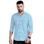 Rebelify MenS Double Pocket Shirt  Classic Casual Cotton Blend With Adjustable Cuffs Sky Blue