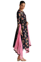 Soch Womens Navy Blue Viscose Blend Floral Print Suit Set With Beads