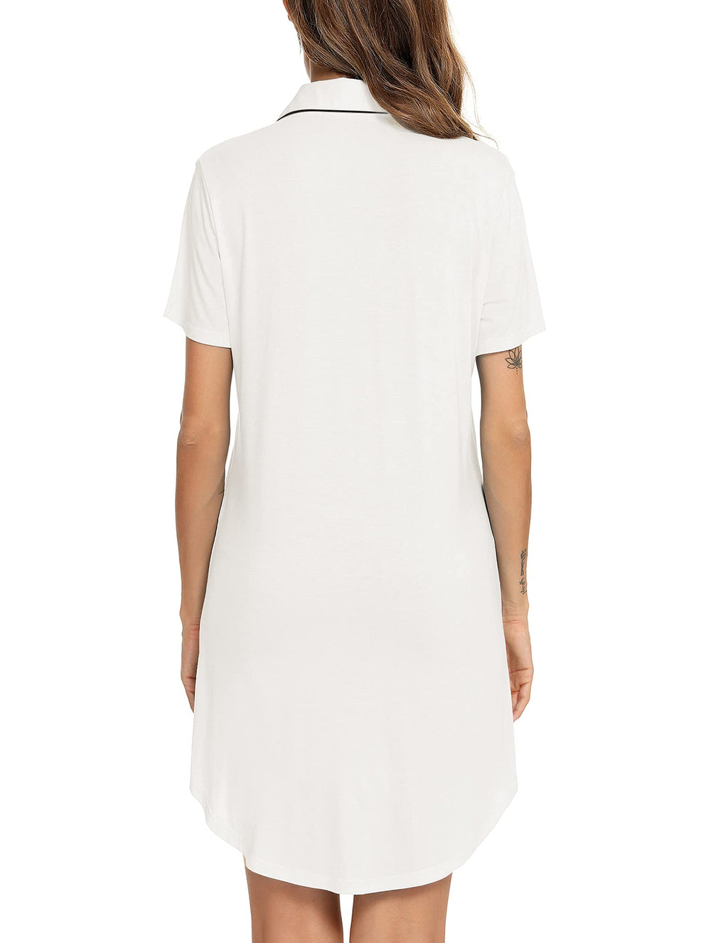 Senert Nightgowns & Nightshirts for Women Short Sleeve Nightshirt V-Neck Sleepwear Boyfriend Sleepshirt Pajama Dress White,Mediu