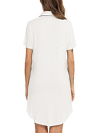 Senert Nightgowns & Nightshirts for Women Short Sleeve Nightshirt V-Neck Sleepwear Boyfriend Sleepshirt Pajama Dress White,Mediu