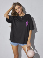 Rigo Back Printed Half Sleeves Round Neck Oversized T-Shirt for Women | Drop Shoulder T-Shirt | Loose Baggy Fit T-Shirt for Wome