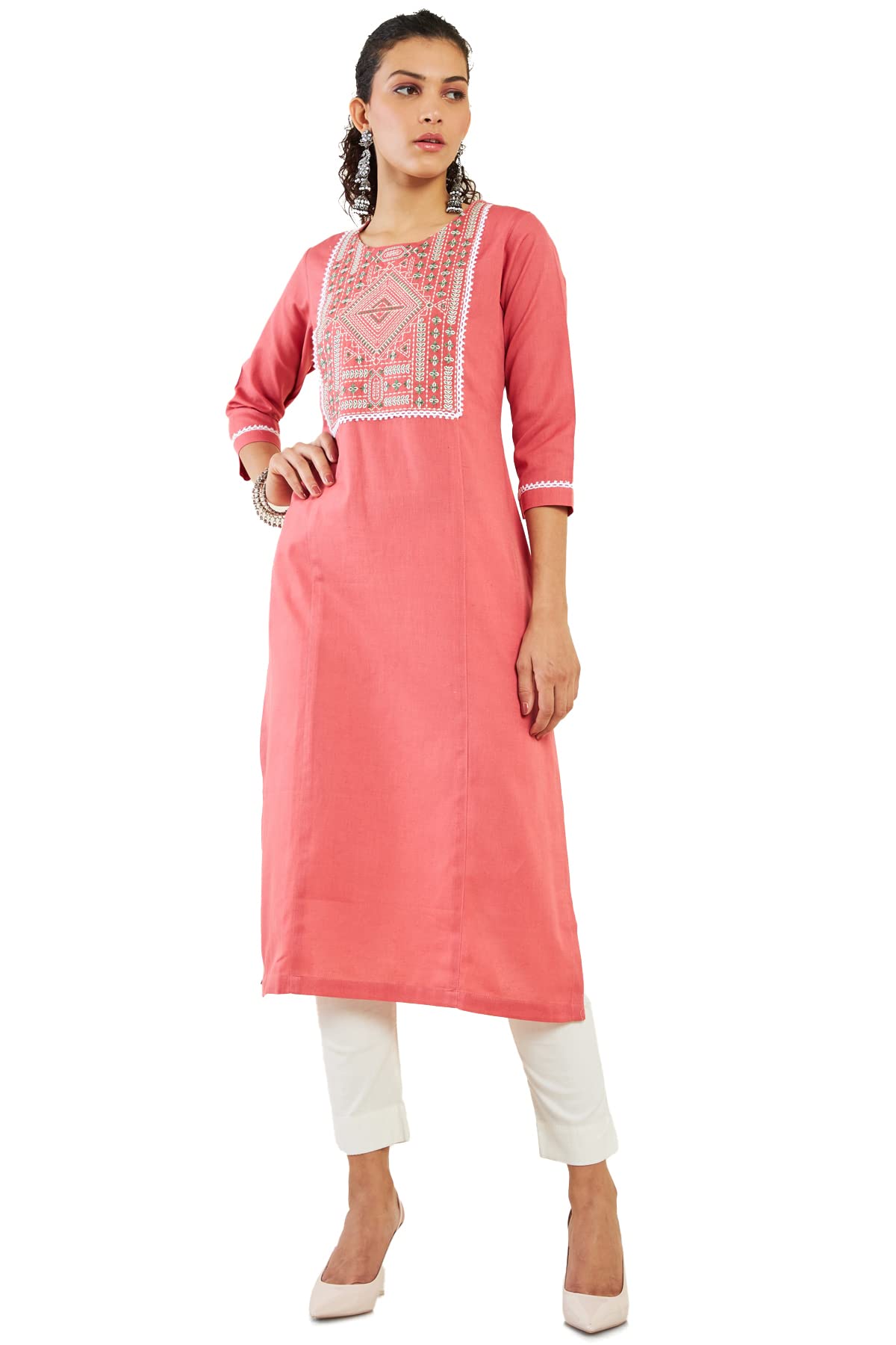 Soch Women Cotton Blend Embroidered Kurta