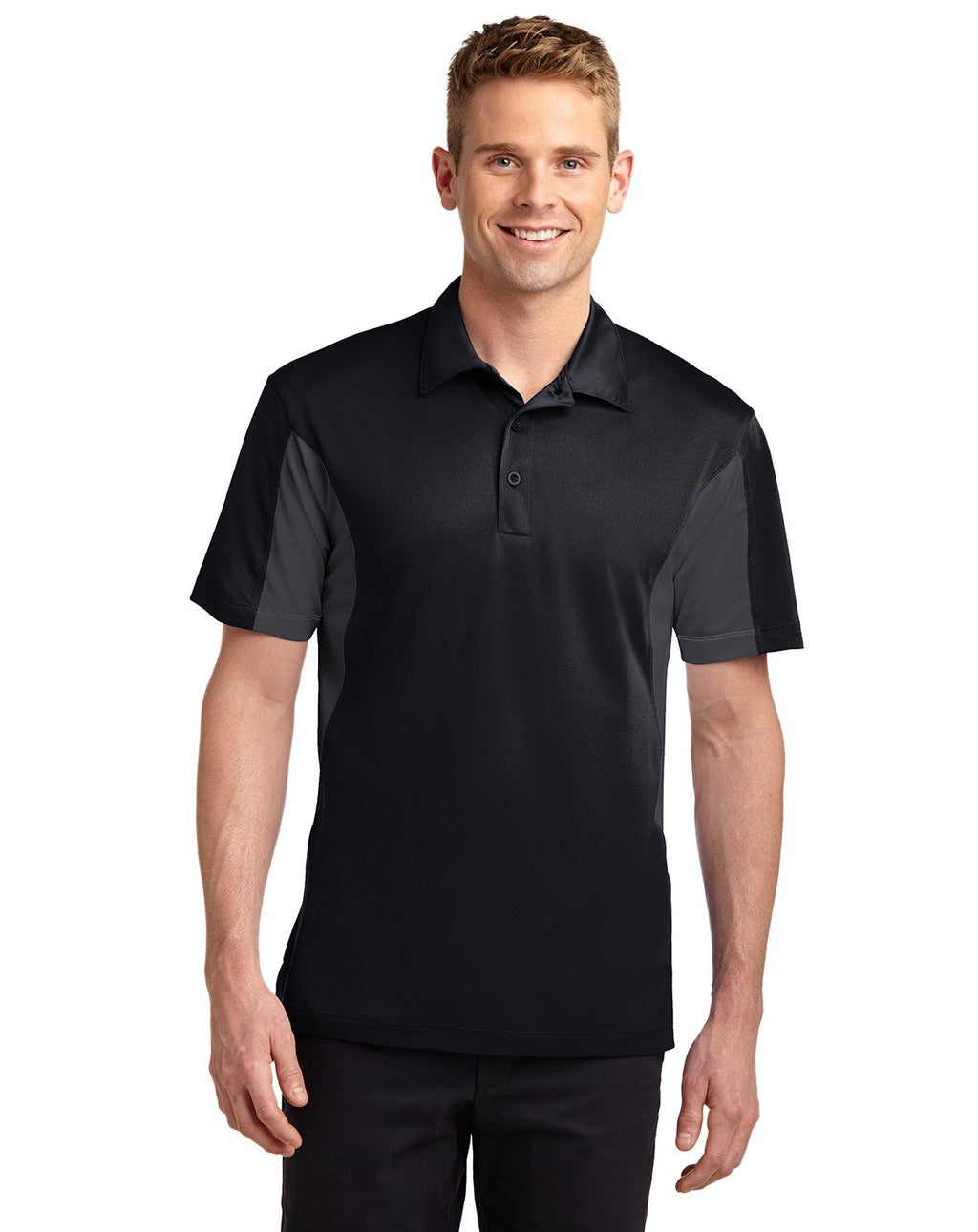 Sport-Tek Men's Side Blocked Micropique Sport Wick Polo 3XL Black/Iron Grey