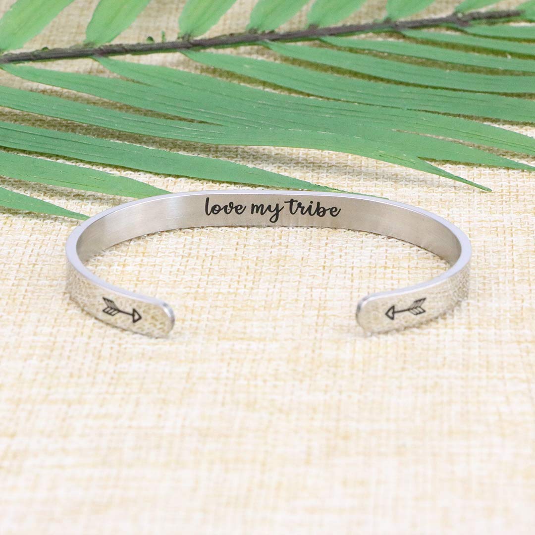Love My Tribe Personalized Bracelet Christmas Gifts for Aunt Best Friend Mother Mom Girlfriend Her Daughter Mantra Cuff Bangle