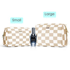 Large Vegan Leather Makeup Bag Zipper Pouch Travel Cosmetic Organizer for Women (Large, Light Checkerboard)