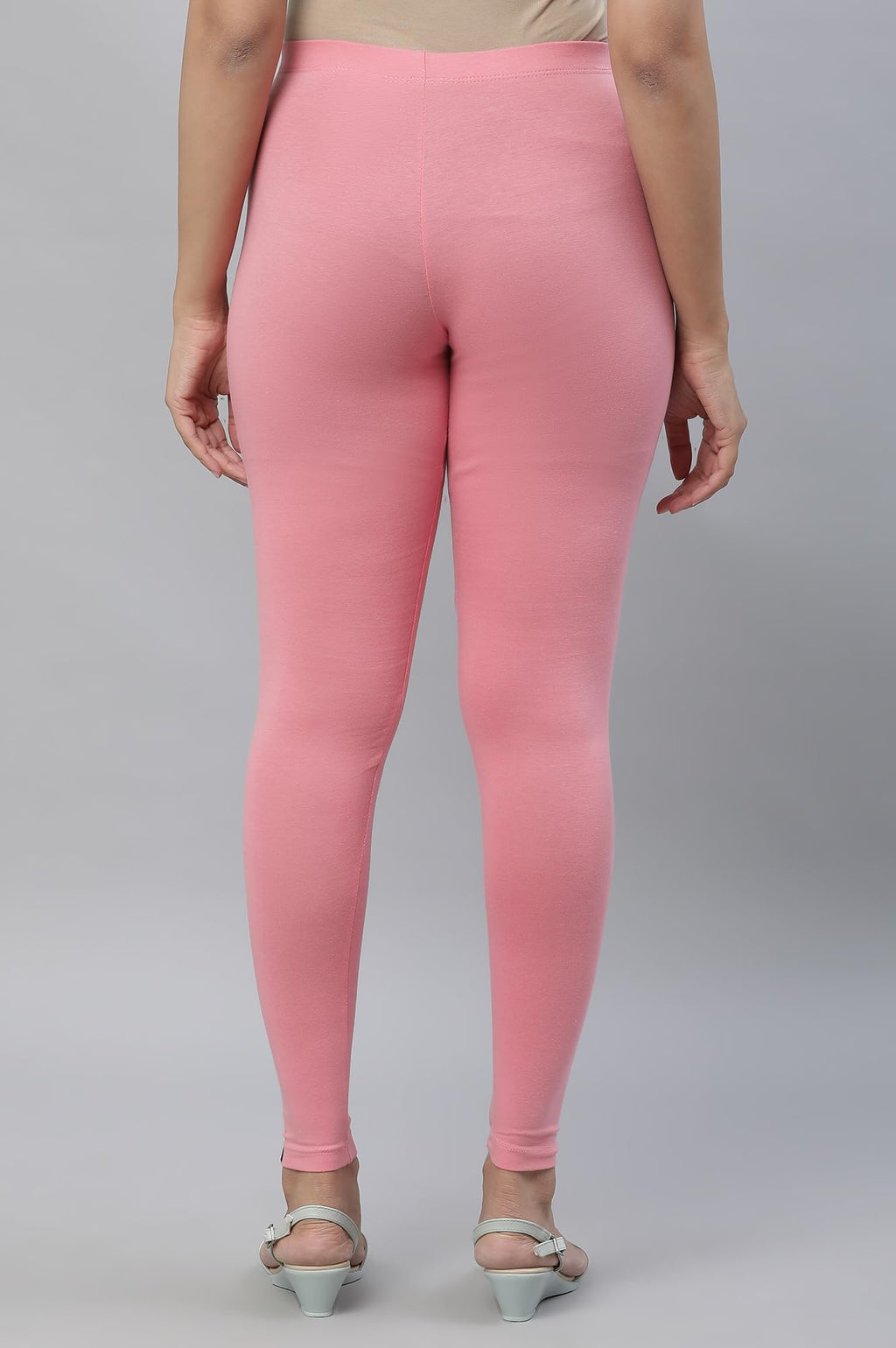 Aurelia Womens Pink Cotton-Blend Solid Leggings Ethnic Bottomwear