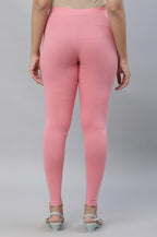 Aurelia Womens Pink Cotton-Blend Solid Leggings Ethnic Bottomwear