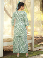 Pinkmint WomenS Pure Cotton Co Ord Set L Flower Printed Co Ord Set L Stylish Pocket & 3/4 Sleeve Women Co-Ord Set