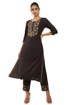 Soch Womens Charcoal Rayon Floral Embroidered Straight Kurta Set - M