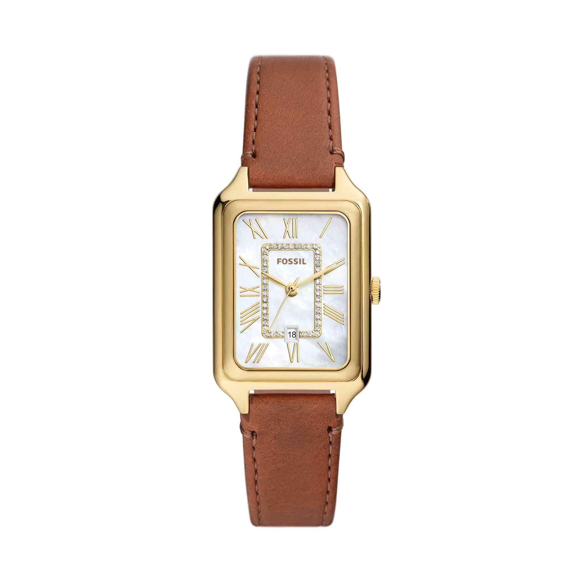 Fossil Women's Raquel Quartz Stainless Steel and Leather Three-Hand Watch, Color: Rose Gold, Brown (Model: ES5307)