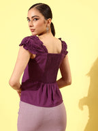 Rare Women Casual Purple Colour Sweetheart Neck Solid Regular Top
