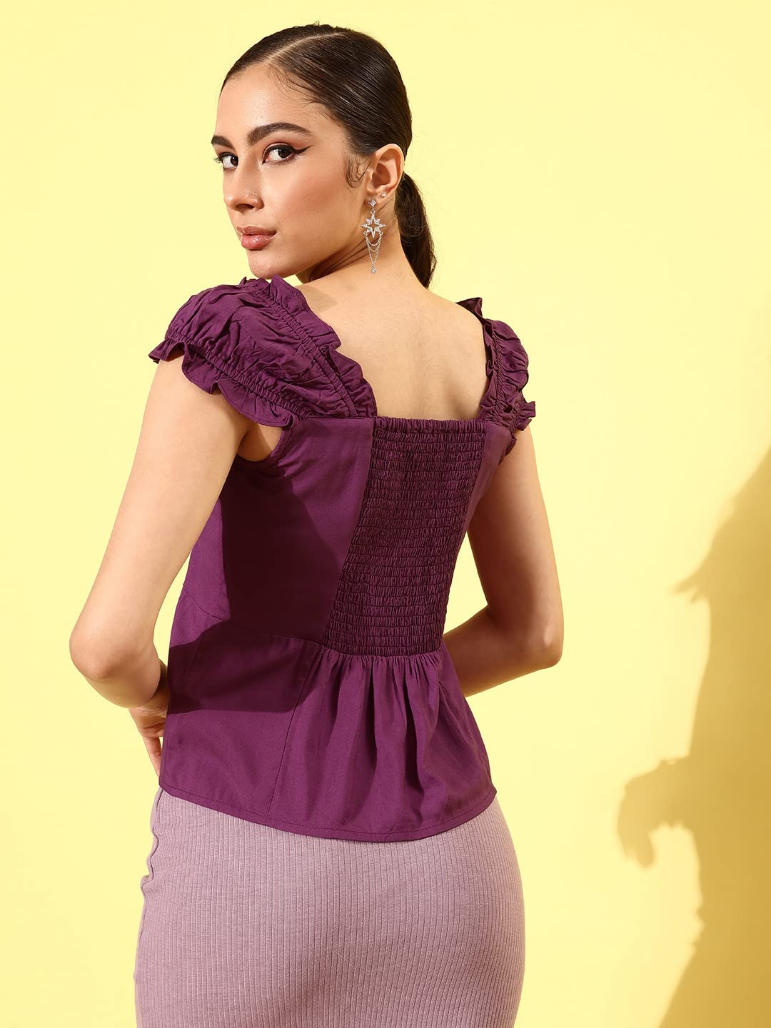 Rare Women Casual Purple Colour Sweetheart Neck Solid Regular Top