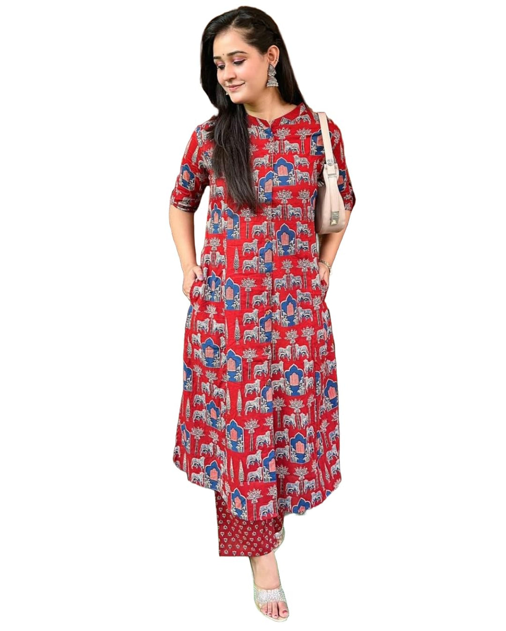 ANNI DESIGNER Womens Rayon Blend Straight Printed Kurta with Palazzo (GPW Red-VKS01_S_Red_Small)