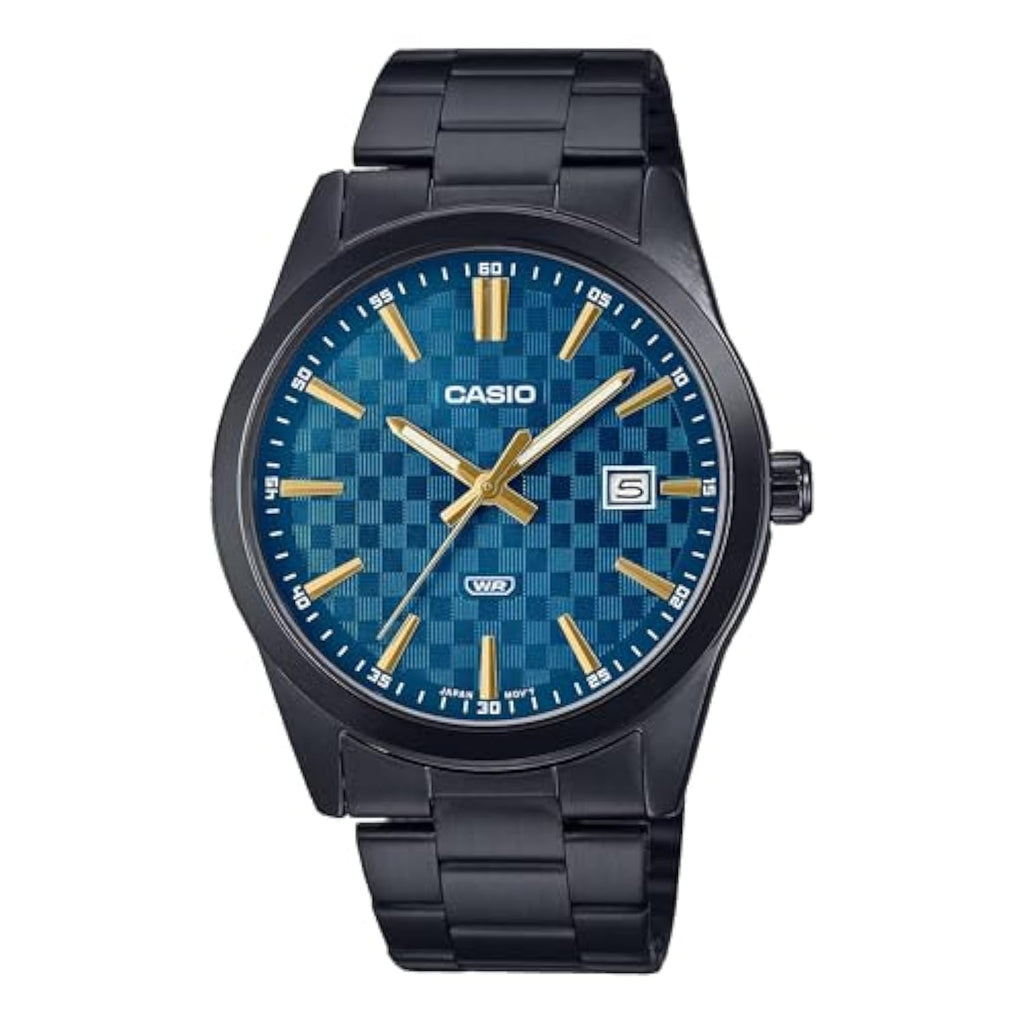Casio MTP-VD03B-2A Men's Standard Black IP Stanless Steel Blue Dial 3-Hand Analog Watch
