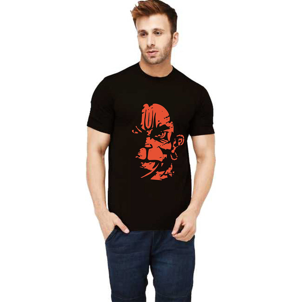 Uniplanet Store MenS Cotton Hanuman Face Round Neck Black T-Shirt Regular Fit T-Shirt