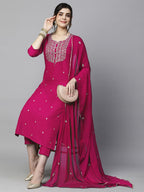 ANNI DESIGNER Ladies Cotton Blend Dupatta Kurta Trousers, pink, 3XL