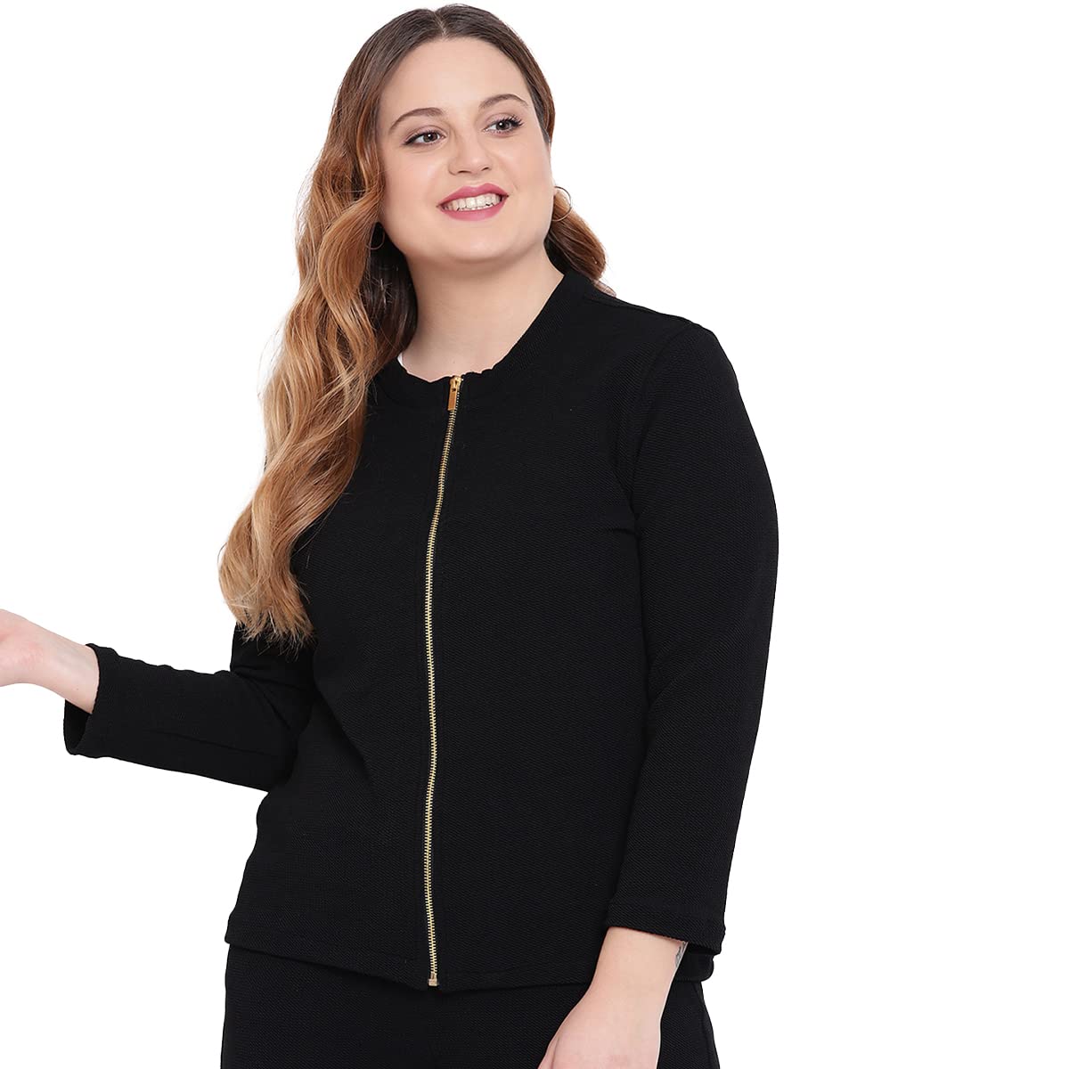 The Pink Moon Womens Plus Size Solid Self Design Jacket (MIMJ033_Black_8XL) 8