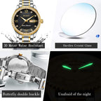 OLEVS Luxury Diamond Day Date Dress Watches for Men Black Dial Big Face Gold Bezel Luminous,Male Business Casual Analog Quartz W