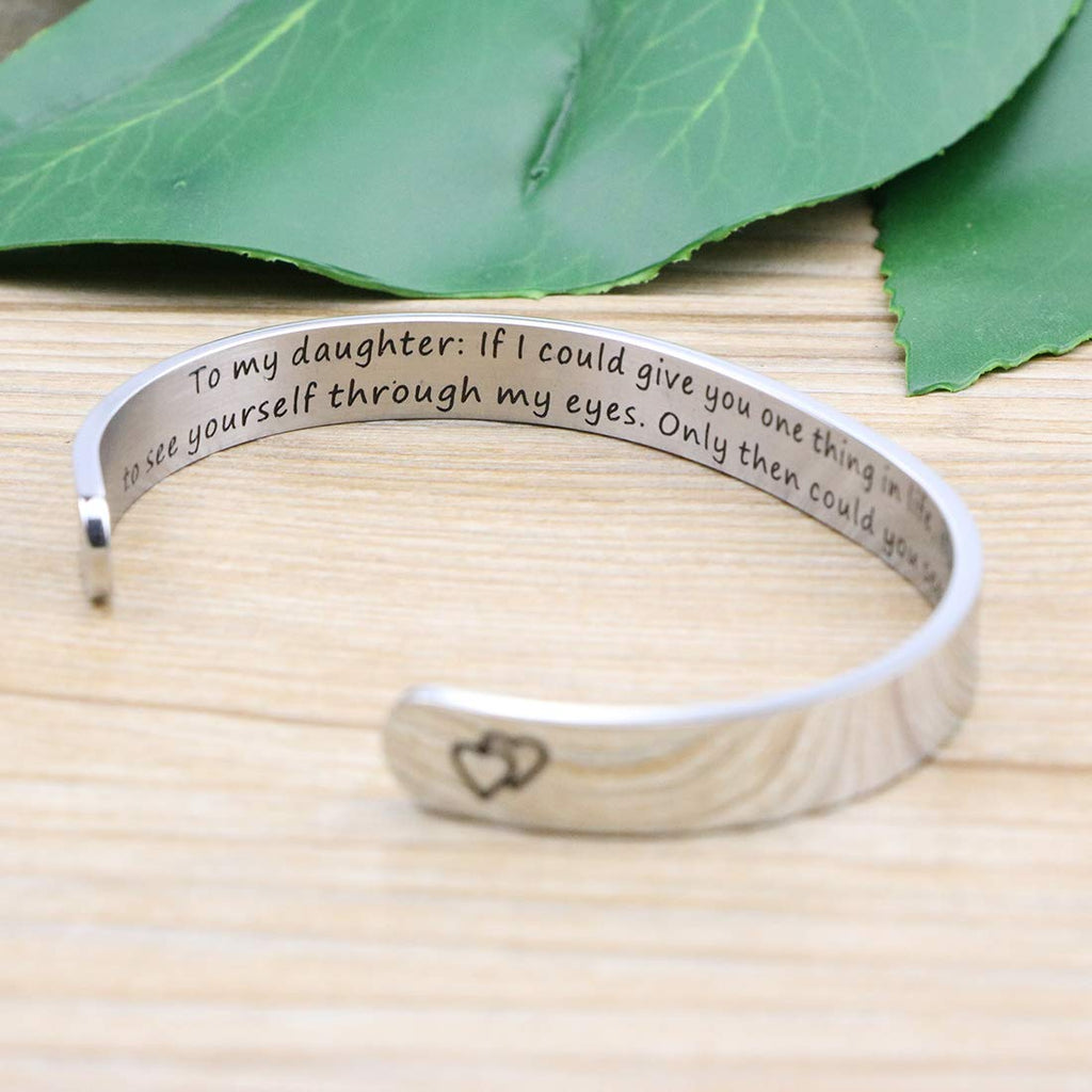 Daughter Mother Bracelets Wide Cuff Bangle Message Engraved Christmas Gifts for Her (To my daughter: If I could give you one thi