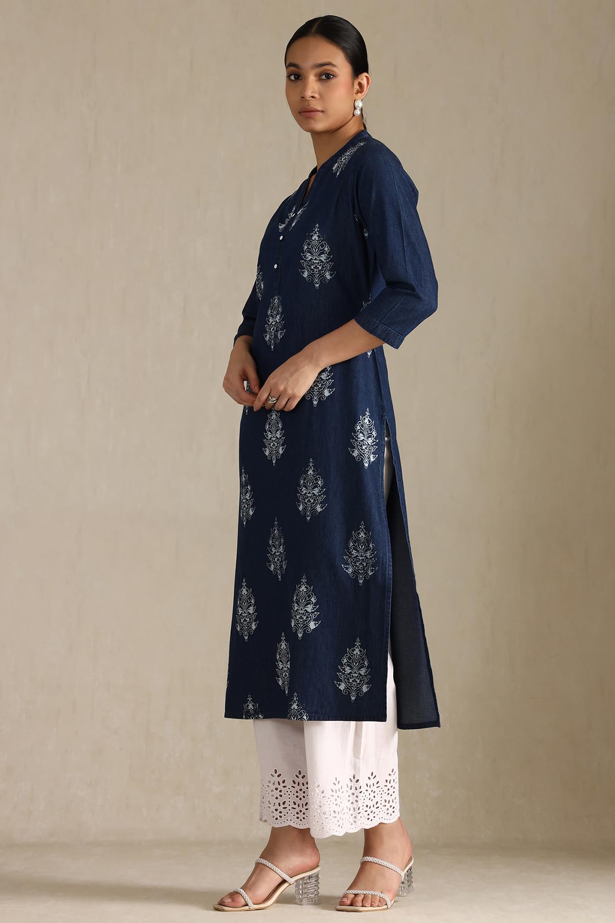 Soch Womens Indigo Denim Floral Print Kurta