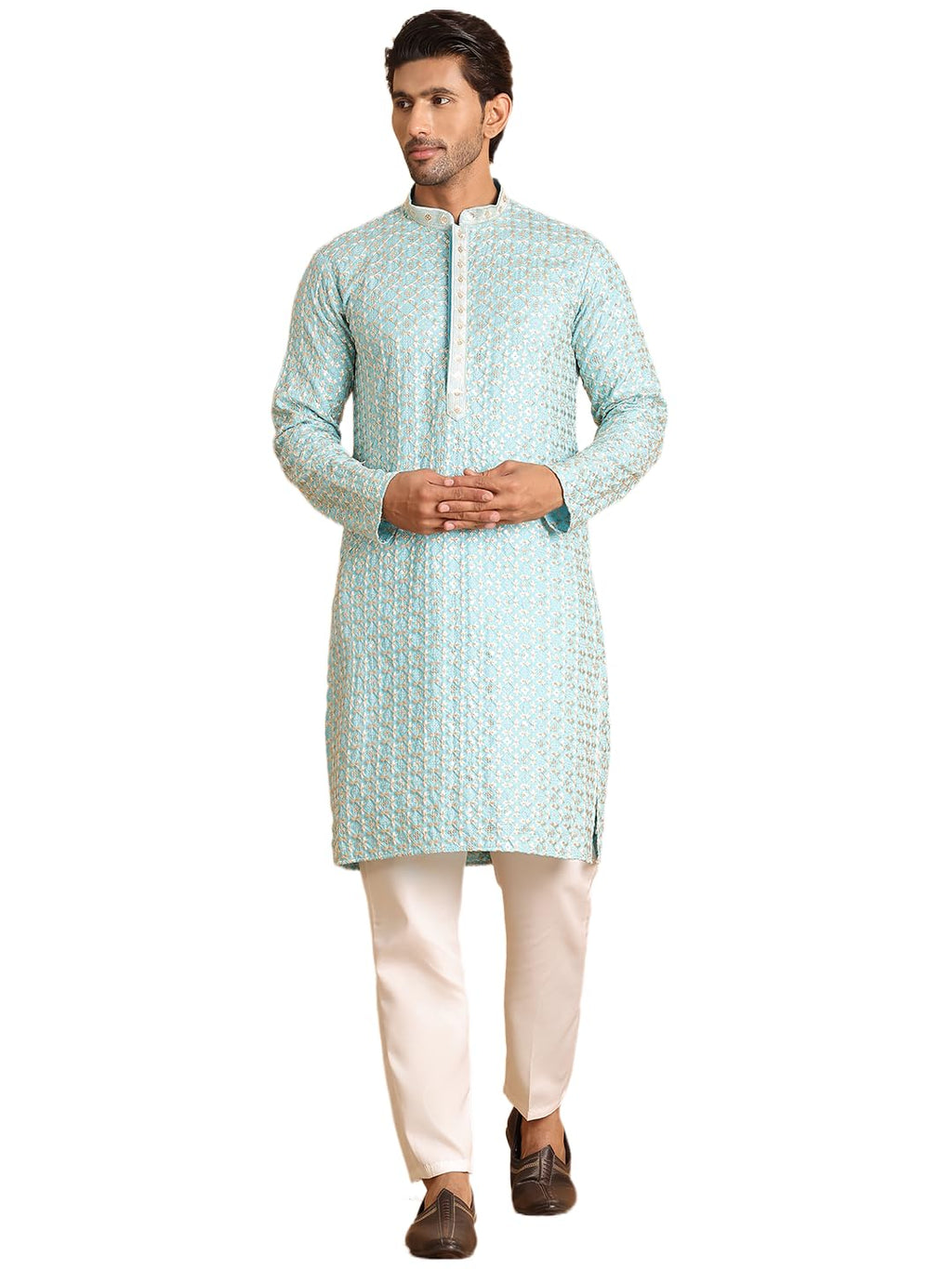 Jompers Mens Embroidered Viscose Kurta Set
