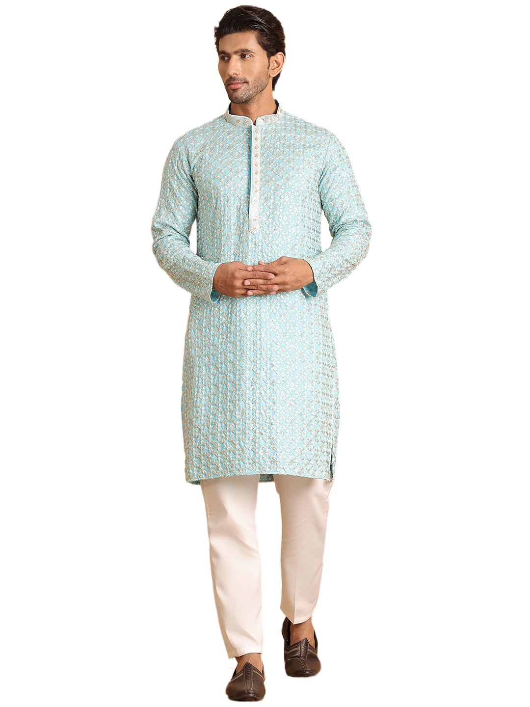 Jompers Mens Embroidered Viscose Kurta Set