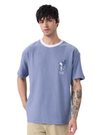The Souled Store Peanuts: Too Cool to Care Men and Boys Short Sleeves Round Neck Blue Embroidered Cotton Oversized T-Shirts