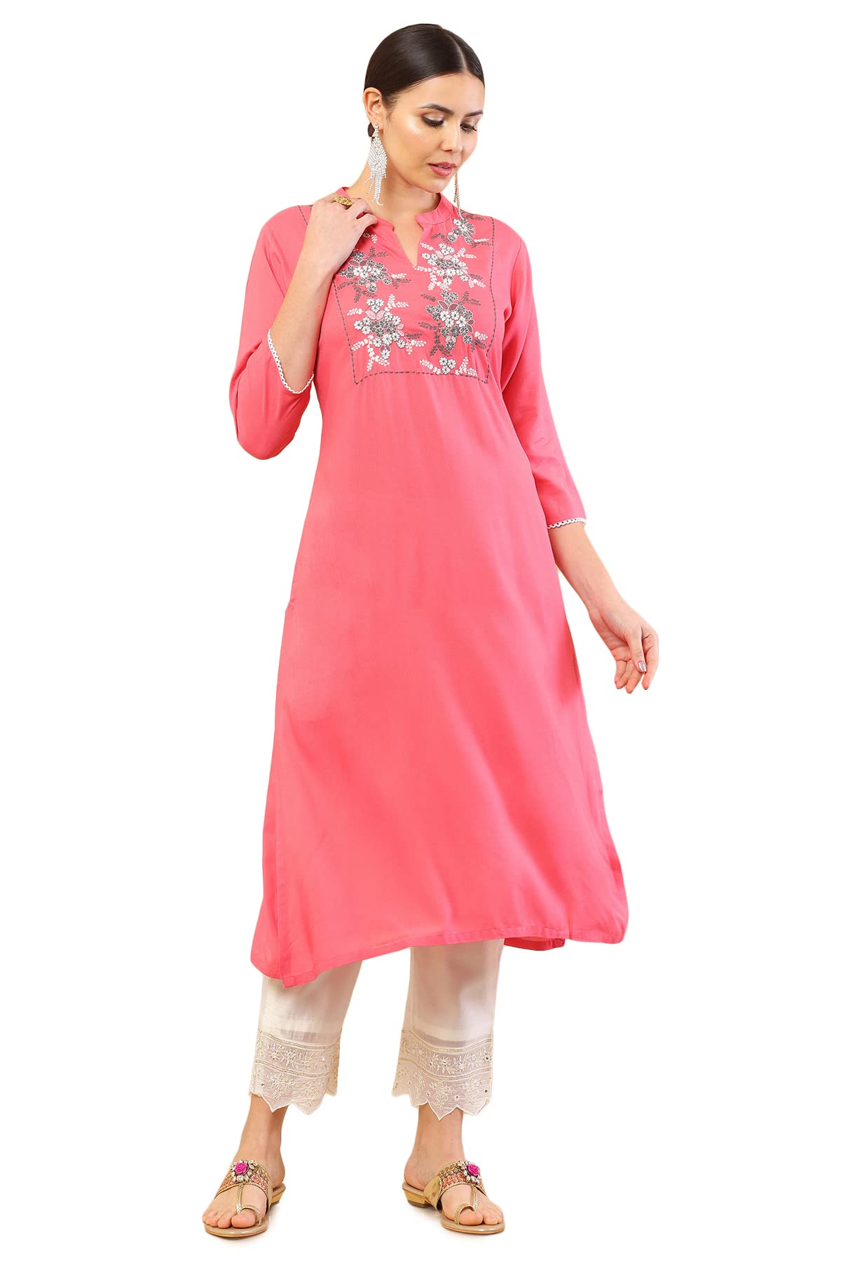 Soch Women Rayon Kurta with Floral Embroidered Designs