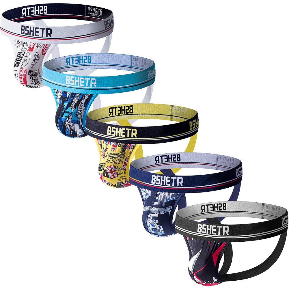 BSHETR Men's Jockstraps Athletic Supporters 5-Pack Ultra Soft Daily Sports Underwear (Multi-A, X-Large 34-36,86cm-91cm)