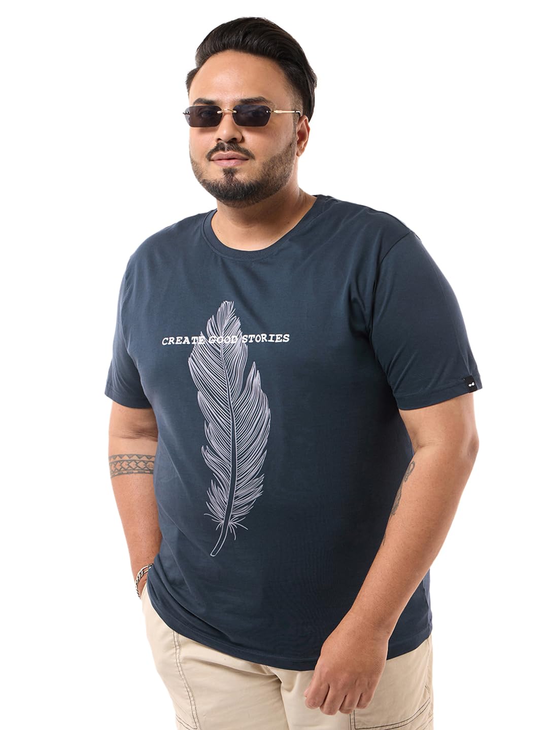 Bewakoof Mens Graphic Print Regular Fit Half Sleeve Round Neck Cotton Jersey Plus Size T-Shirt_637615_Blue_3XL