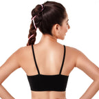Enamor Womens Slim Strap Stretch Cotton Non-Padded Antimicrobial Beginners Slip-On Wireless Teenager Full Coverage Bra(Bb02-Bla