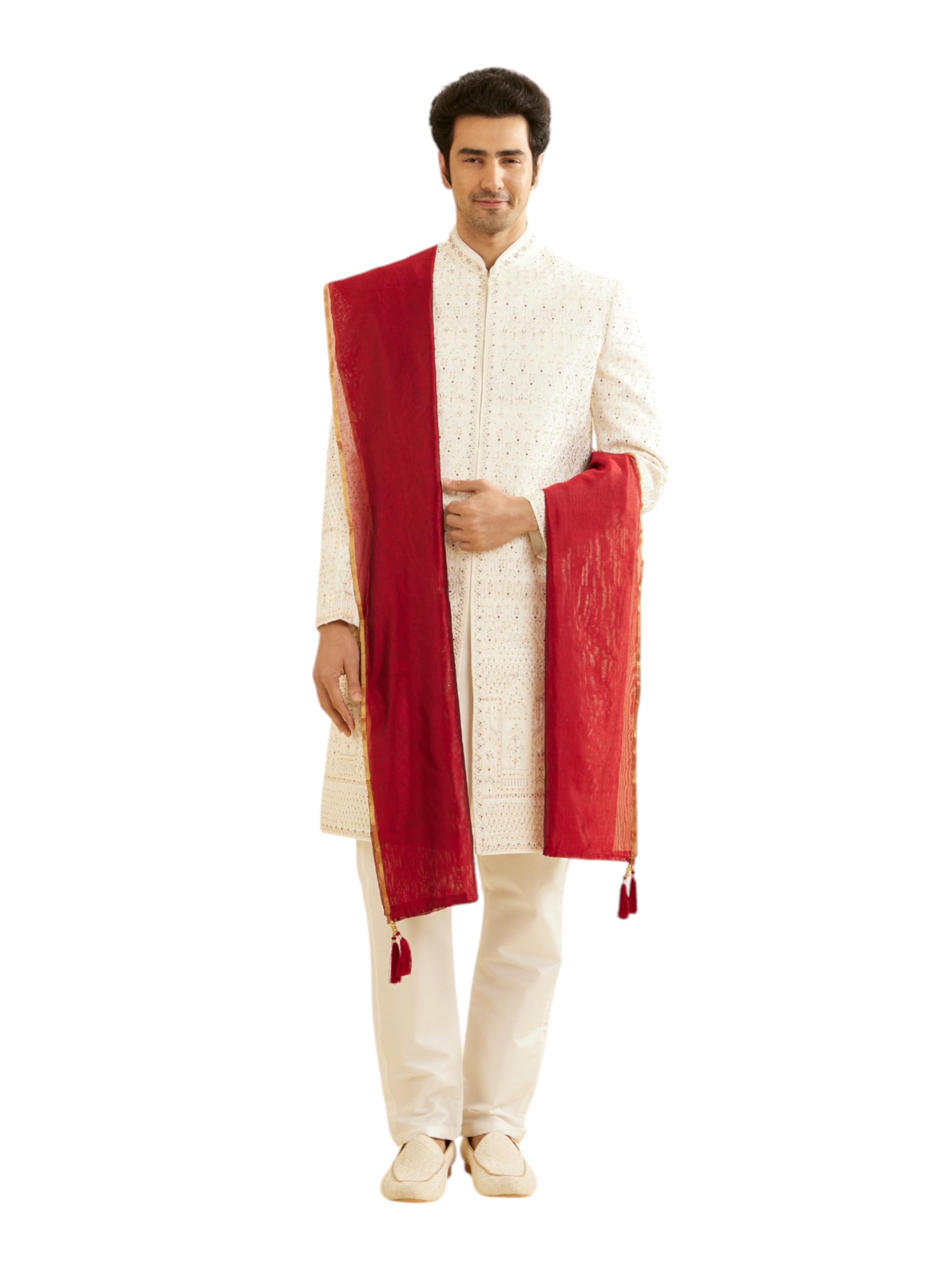 Manyavar MenS Chanderi Solid Dupatta (Maroon,2.75M)