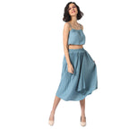 Campus Sutra Women Solid Stylish Casual Co-Ord Set (Skirt & Top)(Susu22_Cswssco5115_S) Light Blue