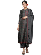 Libas Womens Self Design Silk Blend Straight Kurta With Trousers And Dupatta