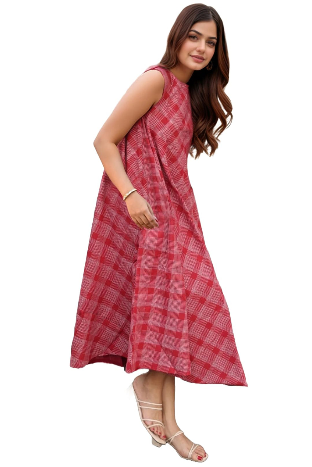 Anni Designer Women'S Rayon Viscose Chex Printed A-Line Kurta (Shyla Red_L_Red_Large)
